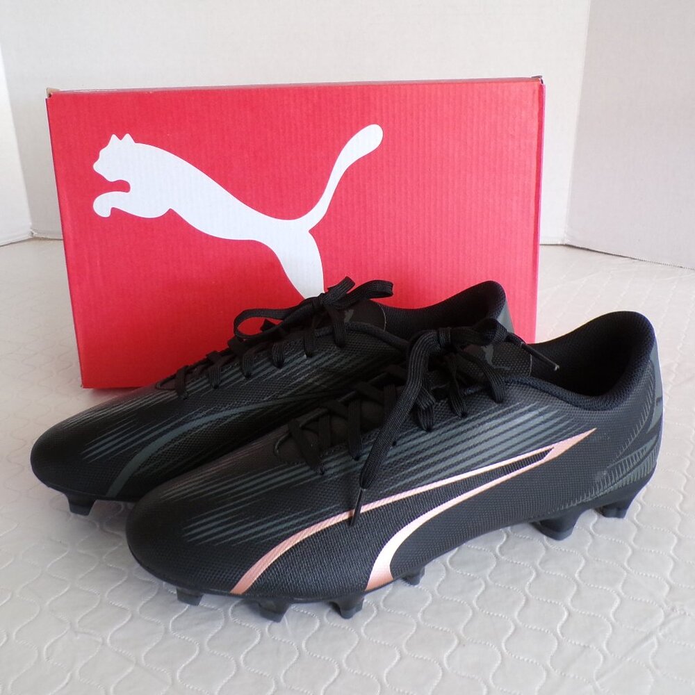PUMA MEN'S BRAND NEW ULTRA PLAY FIRM GROUND FG BLACK AND ROSE SOCCER CLEATS